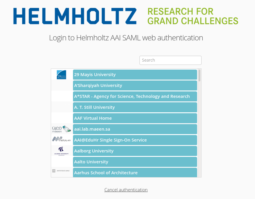 Helmholtz AAI login screen